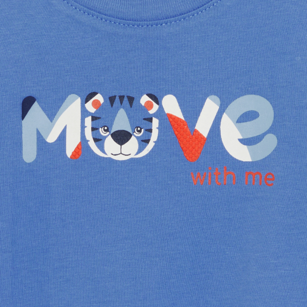 تيشيرت بأكمام طويلة برسوم حيوانات باللون الأزرق للأولاد الصغار